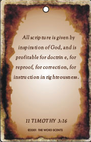 II Timothy: 3:16 Air Fresheners - Contact us for more information on our gospel novelty items and air fresheners featuring a variety of fragrances and inspirational bible passages to choose from.
